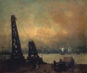 Robert Henri Derricks on the North River painting